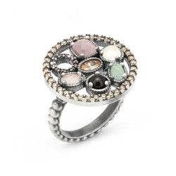 anillo plata granate calcedonia coral piedra luna ojo de gato y czs